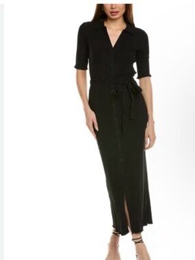 Nation LTD sz M Black Cotton Button-Front Midi Dress with Belt